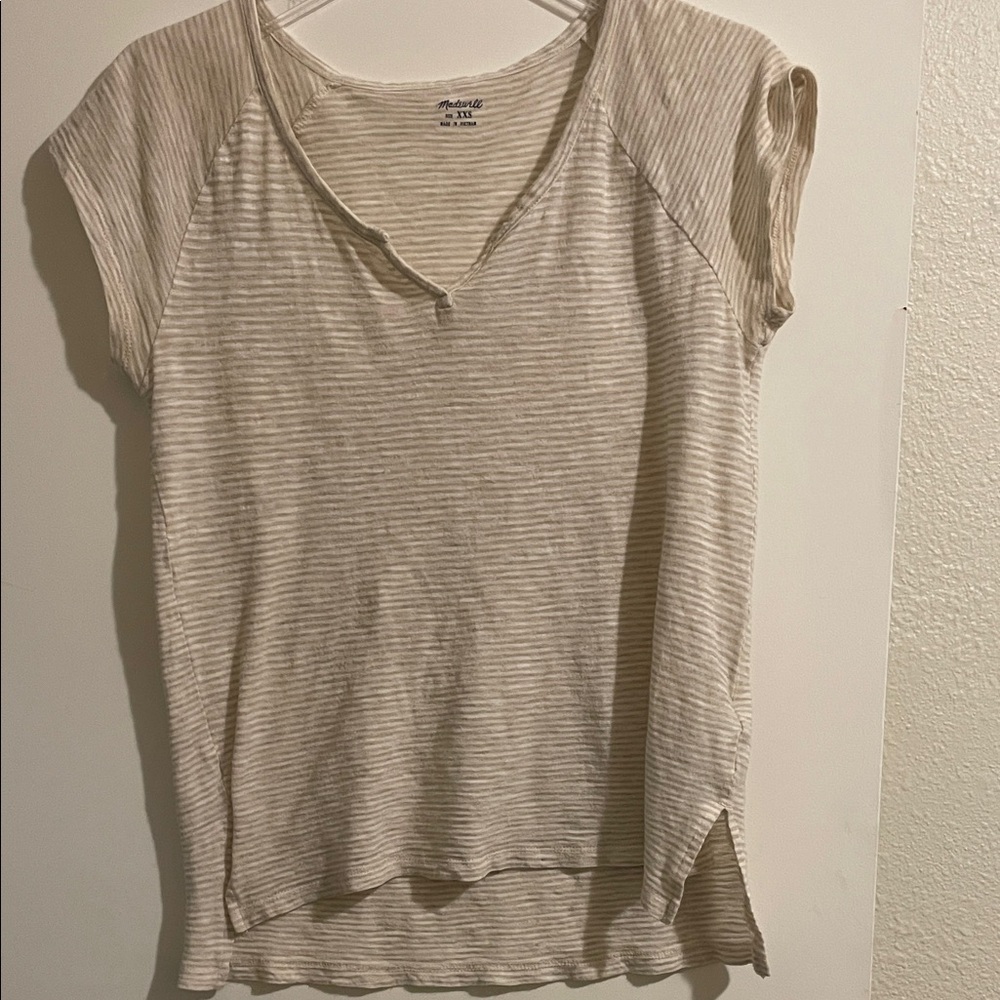 Madewell Cream and Gray Striped Short Sleeve Tee